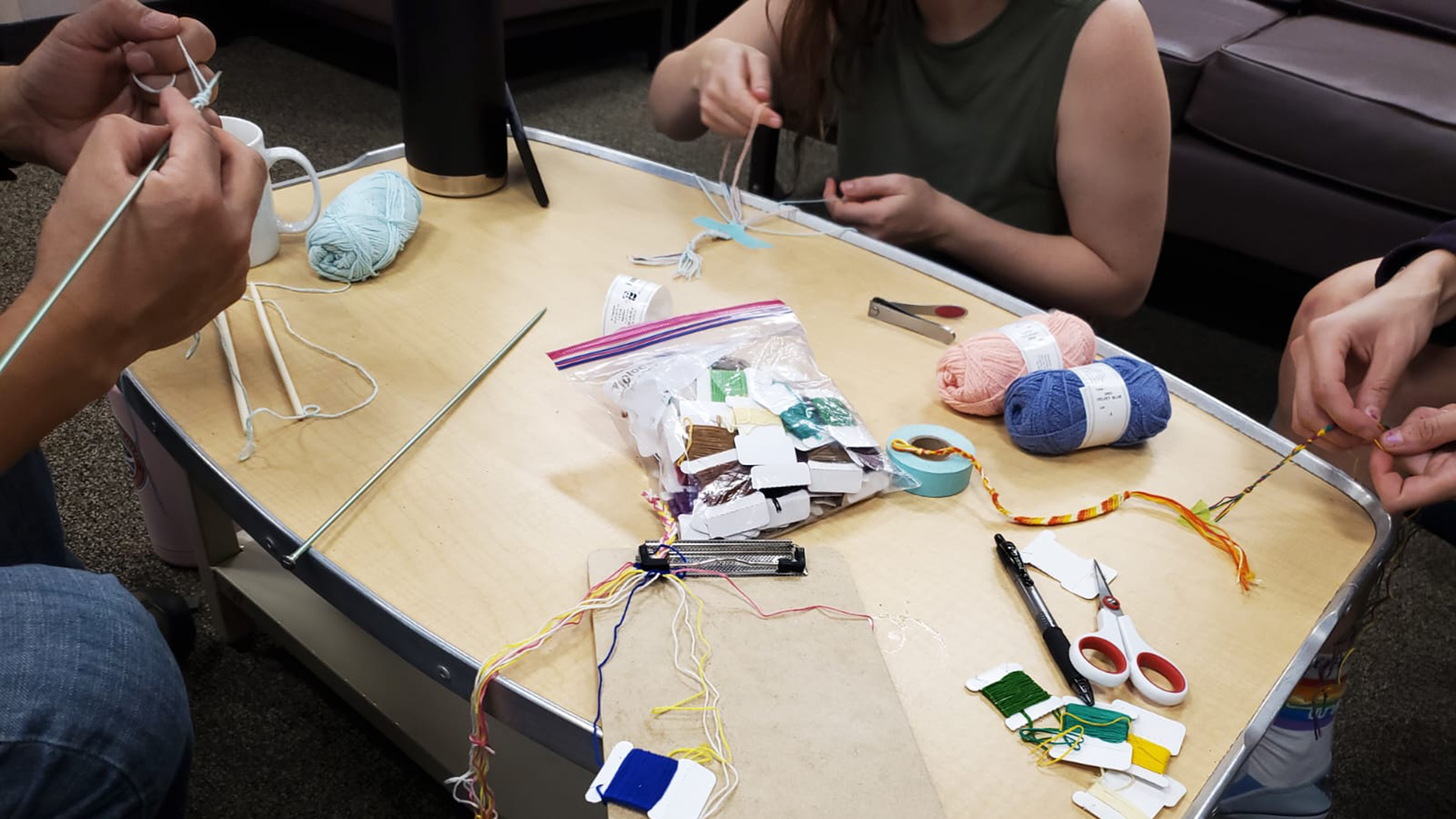 Evening arts and crafts! We got friendship bracelet making and knitting. Photo by Vic Dina.