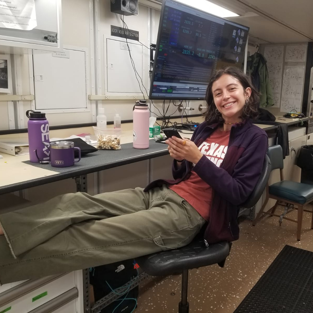 Carol Gonzales in snack time chair waiting to load the next sample. Photo by Sidney Wayne.