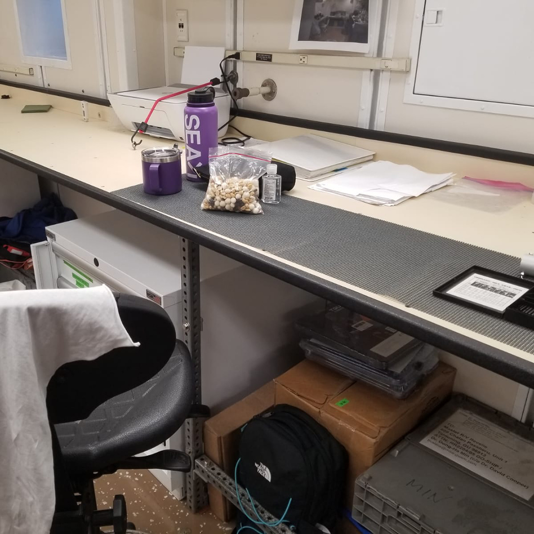 Where I keep snacks (see random assorted nuts, etc.) and eat 1st breakfast while running samples. Photo by Sidney Wayne.