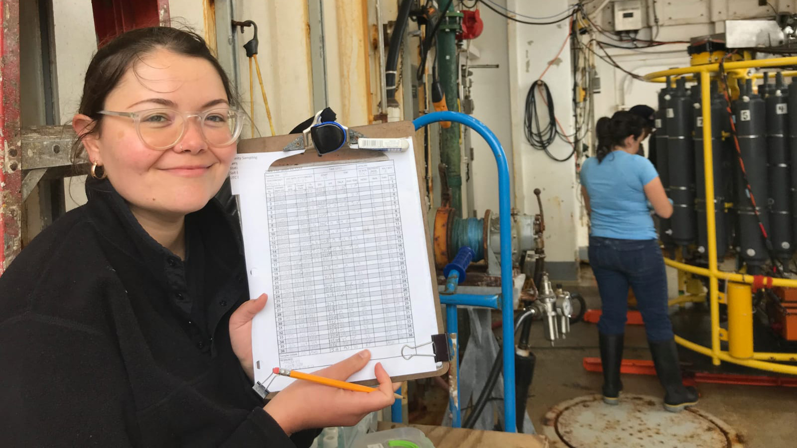 Here is our CTD-watch student/sample cop, Lauren with a sample log in hand