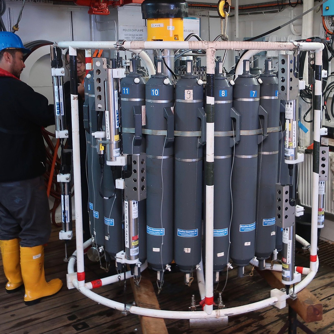 CTD Rosette aboard the RV Polarstern; Photo by Paul Chamberlain