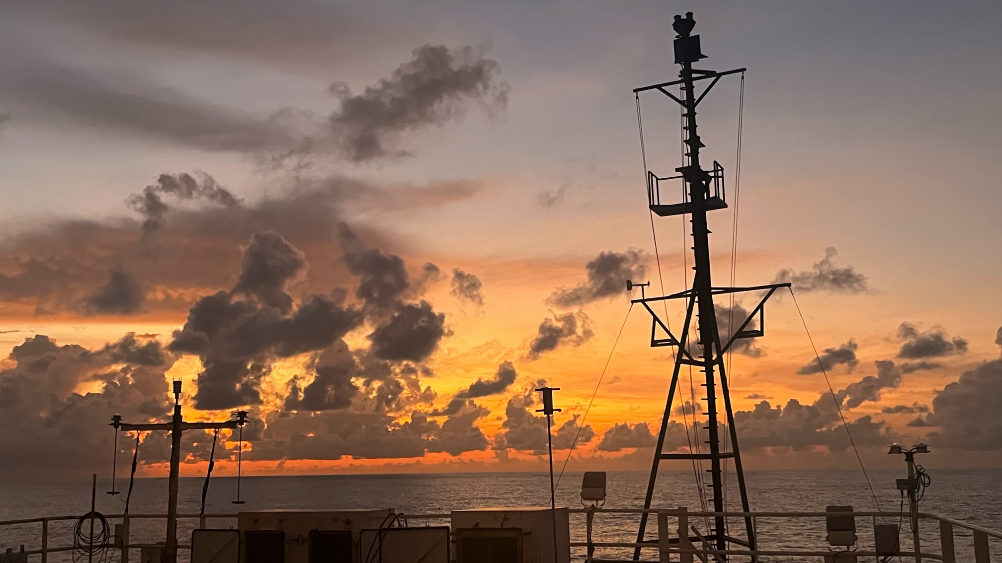 Sunrise over the Atlantic ocean from the deck of the ship.