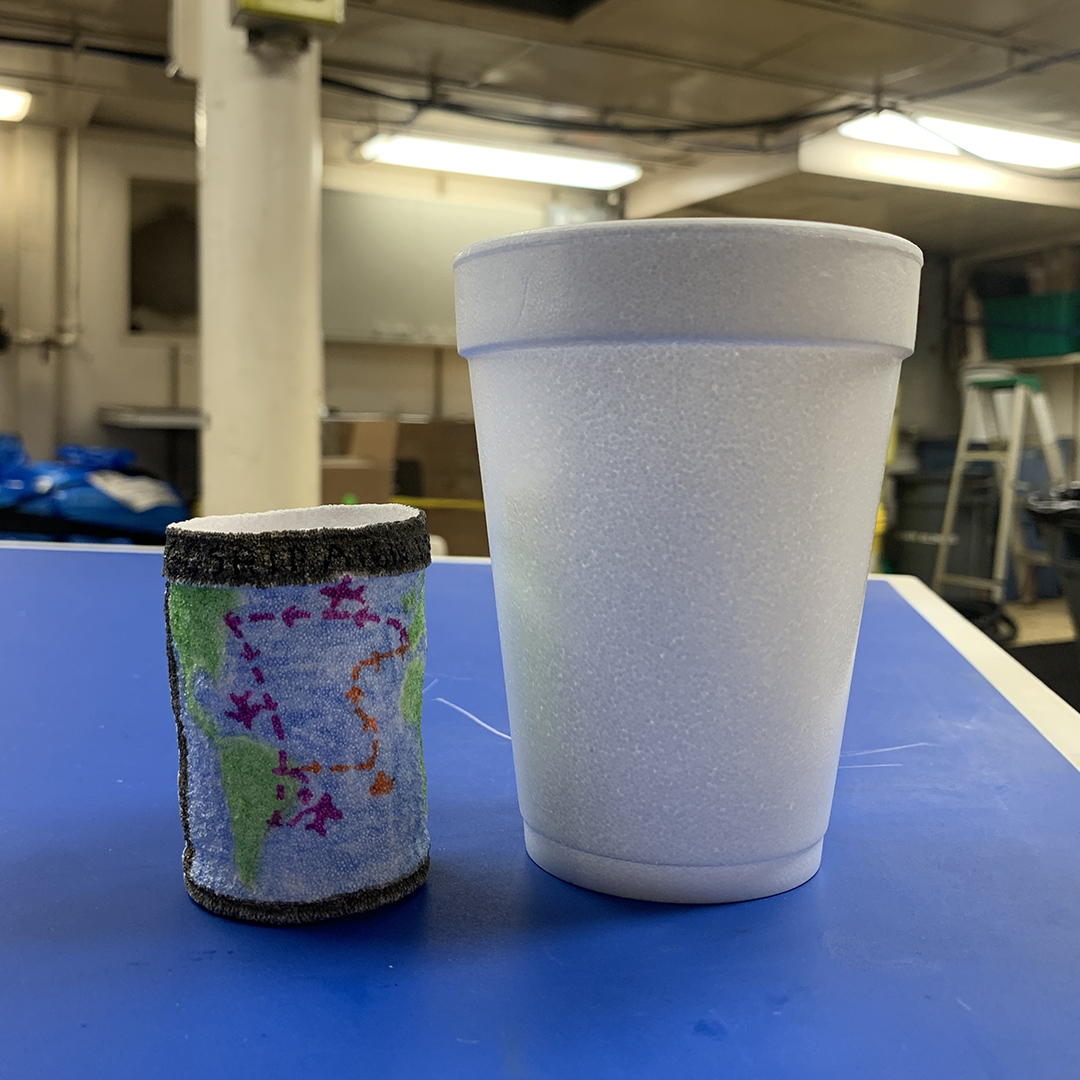 Comparison of Styrofoam cup size before (right) and after (left) (Photo by Ellen Park).