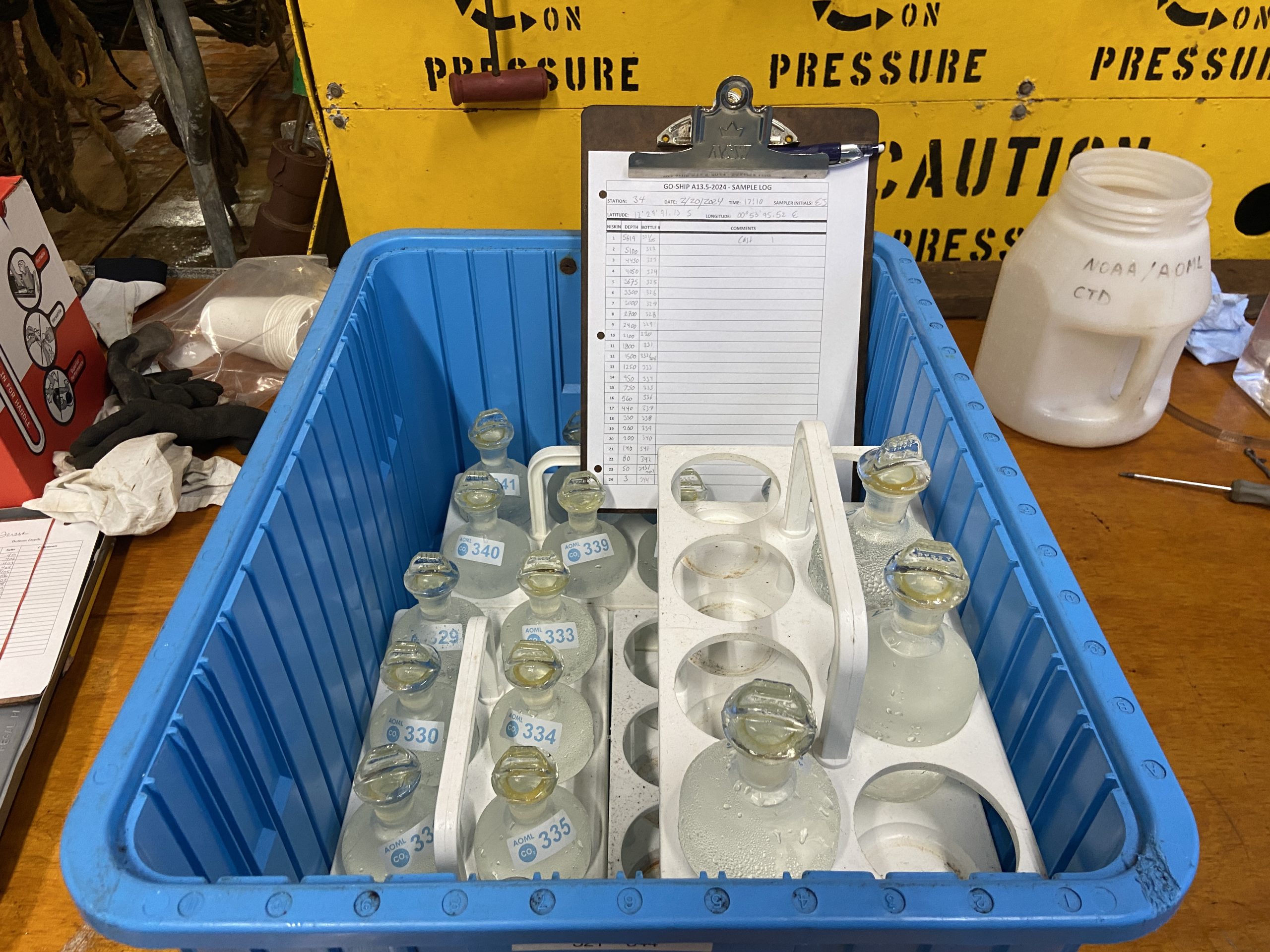 PIC 4 Samples An array of water samples treated and ready for DIC analysis.