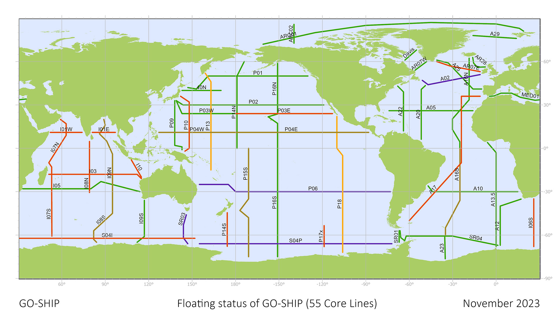 GO-SHIP Reference Sections are repeat hydrographic sections that are, in general, coast-to-coast or coast-to-ice.