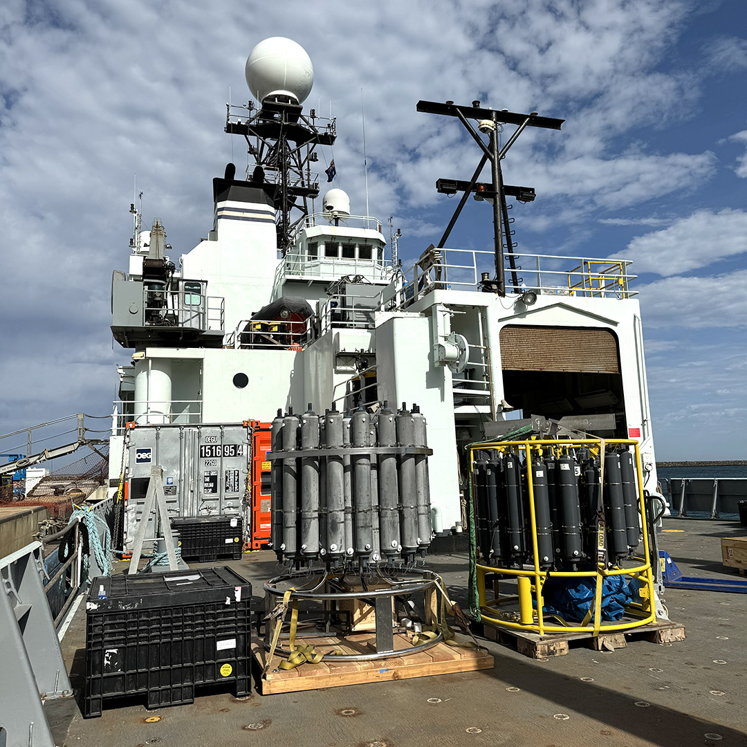 The CTD Rosette (plus a back-up) sit on the back deck of the R/V Thompson.