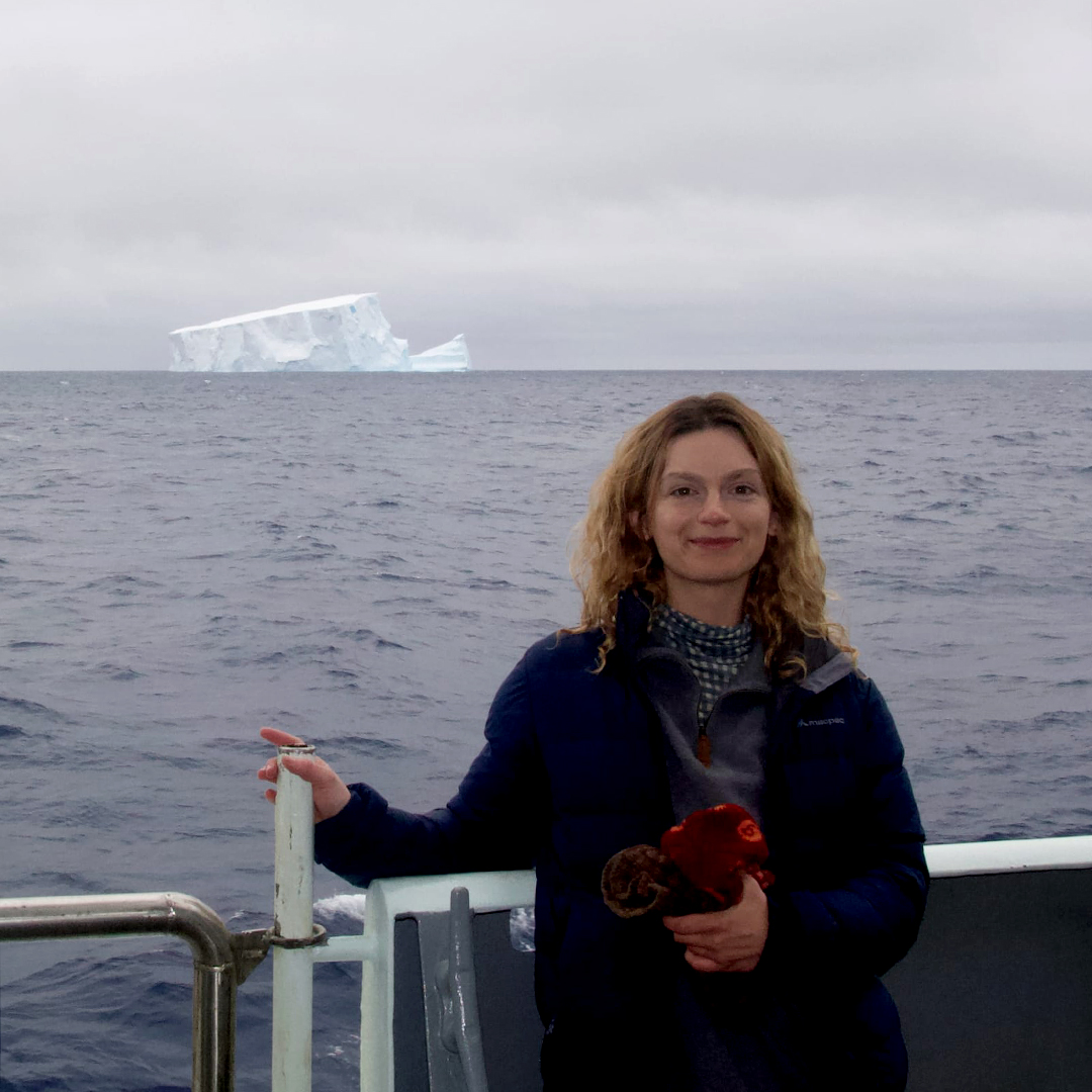 Marveling at one of the many icebergs we saw in the Southern Ocean (Photo by M. Thrasher)