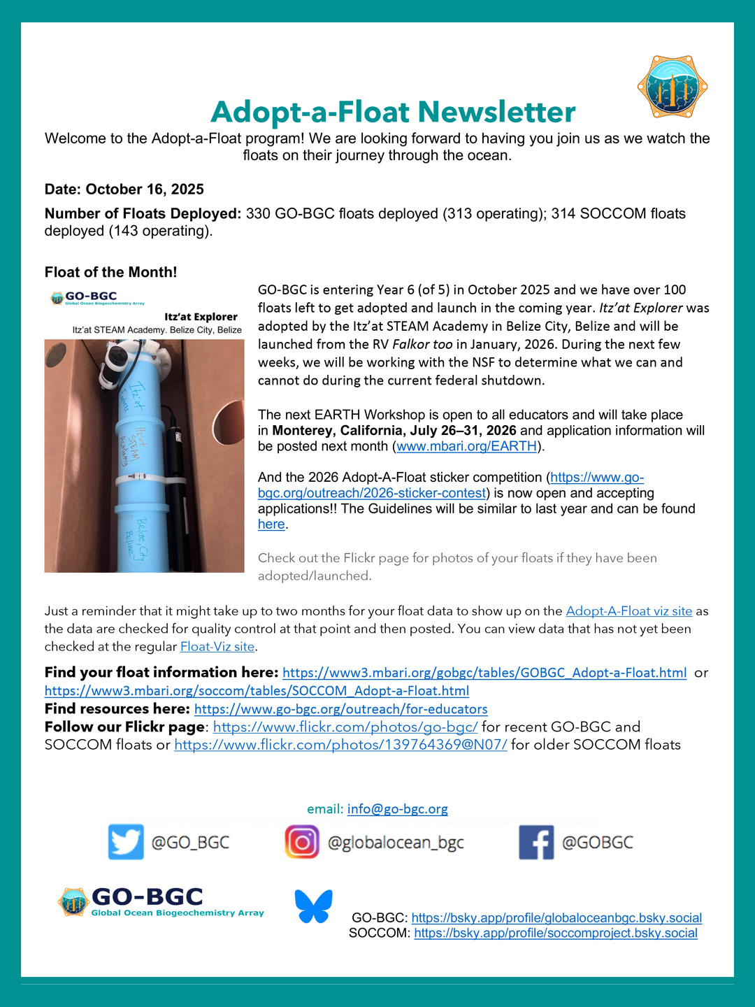 photo of August Float newsletter